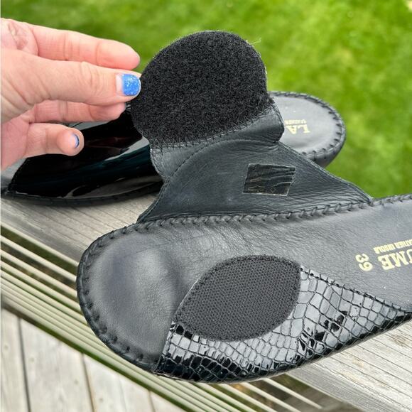 💜SALE: Anthropologie La Plume EU 39/US 8.5 Paola Black Leather Slip On Sandals - Picture 7 of 10